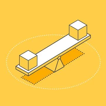 Isometric vector image on a yellow background, two cubes stand on different s Stock Illustration