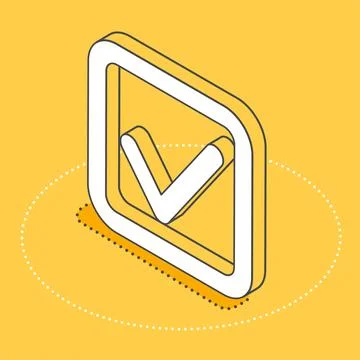 Isometric vector image on a yellow background, a square icon with a check mar Stock Illustration
