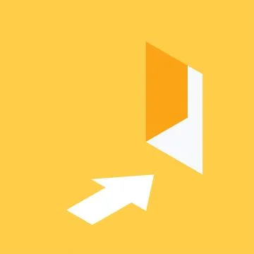 Isometric vector image on a yellow background, open door and arrow, open oppo Stock Illustration