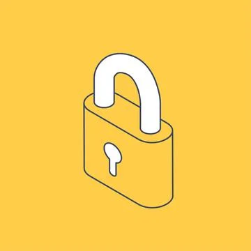 Isometric vector image on a yellow background, lock sign, internet icon and d Stock-Illustration