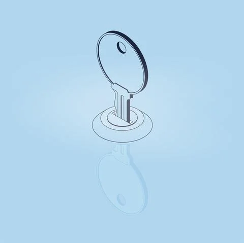 Isometric vector key with reflection. Vector eps 10 illustration Stock Illustration
