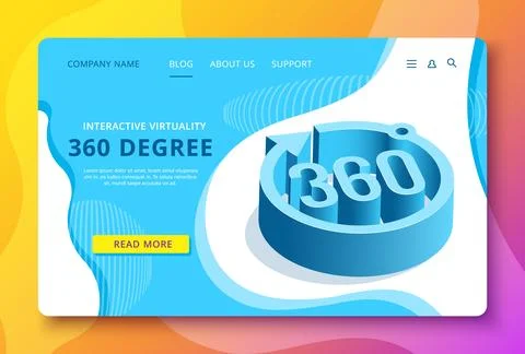 Isometric vector landing image, 360 degrees view Stock Illustration