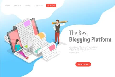 Isometric vector landing page for creative blogging, commercial blog posting. Stock Illustration