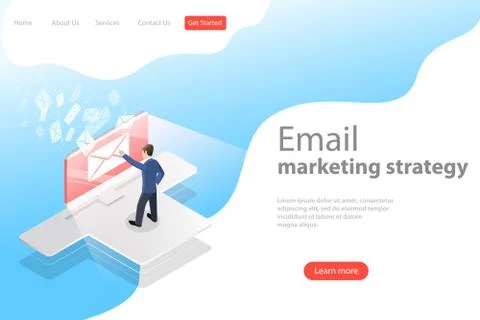 Isometric vector landing page template for e-mail marketing, product promoting. Stock Illustration