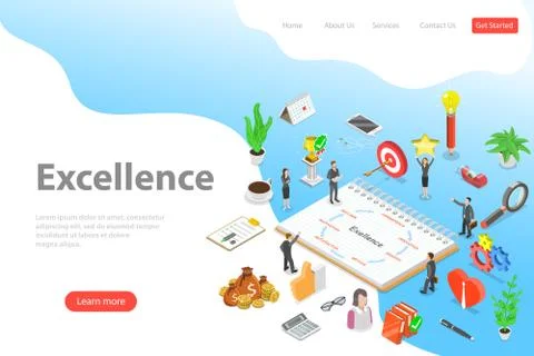 Isometric vector landing page template of business excellence. Stock Illustration