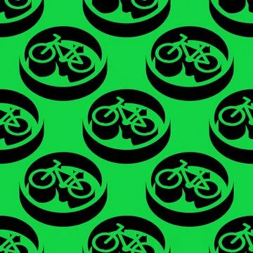 Isometric vector pattern featuring bicycle zone icons in circular 3D shapes Stock Illustration