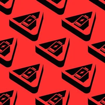 Isometric vector pattern featuring low battery icons inside triangular Stock Illustration