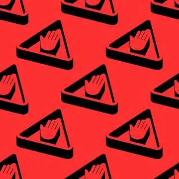 Isometric vector pattern featuring stop hand symbols inside triangular warning Illustrazione stock