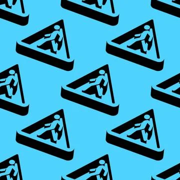 Isometric vector pattern with pedestrian crossing icons inside triangular Illustrazione stock