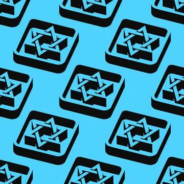 Isometric vector pattern with Star of David symbols enclosed in 3D square Illustrazione stock