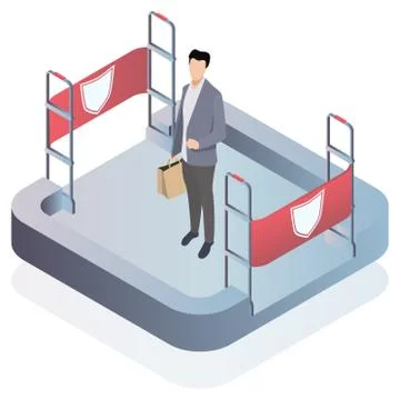 Isometric vector. Preventing shoplifting scanner gate system on all sides. Anti Stock Illustration