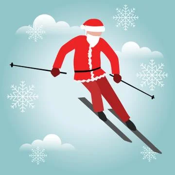 Isometric vector Santa Claus has boarding in city. Christmas and New Year are Ilustração Stock