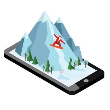 Isometric vector Santa Claus pulls off the mountain. Mobile navigation. Videos Stock Illustration
