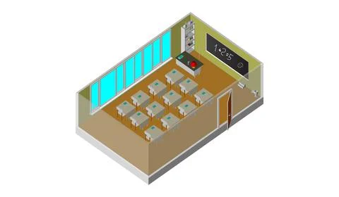 Isometric vector school class. School equipment Stock Illustration