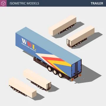Isometric Vector Semi Trailer. Clean Model in Four Dimensions. Stock Illustration