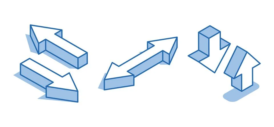 Isometric vector set of arrows on white background, opposite directions Stock Illustration