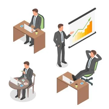 Isometric vector set of businessmen. Stock Illustration