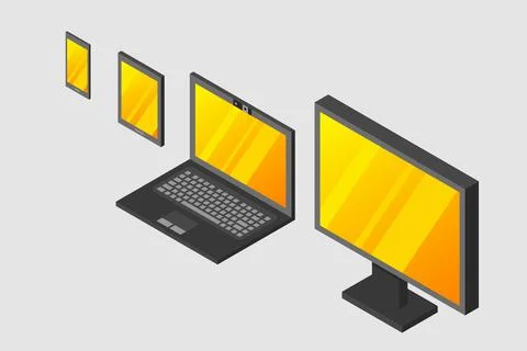 Isometric vector set of computer laptop tablet pc and smart-phone Stock Illustration