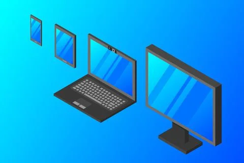 Isometric vector set of computer laptop tablet pc and smart-phone 스톡 일러스트