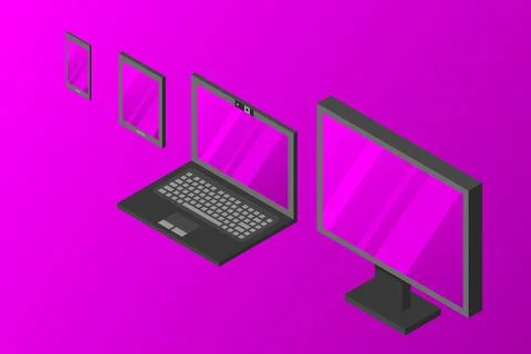 Isometric vector set of computer laptop tablet pc and smart-phone Illustrazione stock