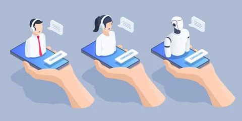 Isometric vector set on a  gray background, hand and smartphone on the screen Stock Illustration