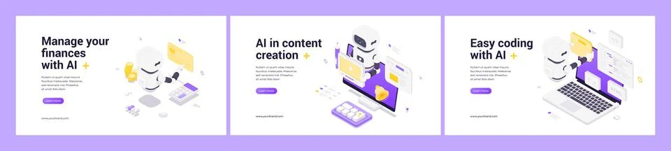 Isometric vector set illustrating AI-powered finance management, multimedia c Stock Illustration