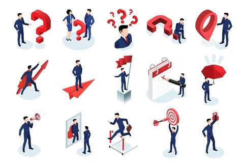Isometric vector set of illustrations with business men on a white background Stock Illustration