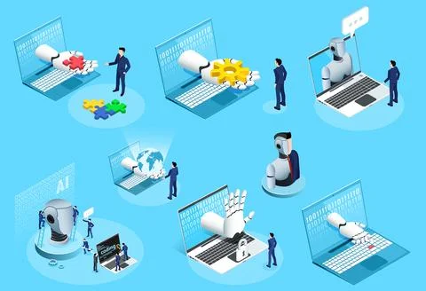Isometric vector set of illustrations on the theme of working with artificial 스톡 일러스트