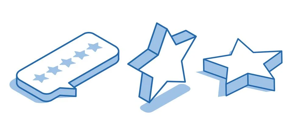 Isometric vector set of text bubble with stars on white background, review or 库存插图