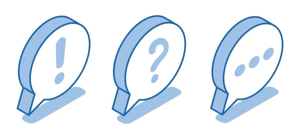 Isometric vector set of text bubbles with question and exclamation icons on w Stock Illustration