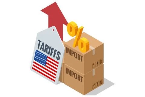 Isometric vector showing shipping containers, money, and a clipboard labeled Stock Illustration