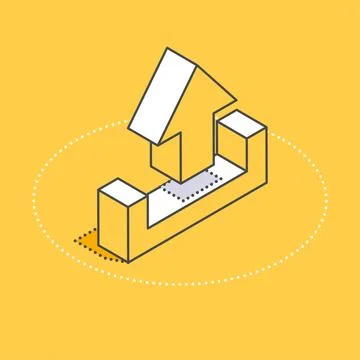 Isometric vector sign on a yellow background, send icon, upload from computer Illustrazione stock