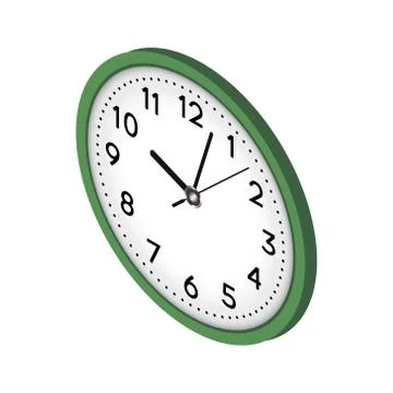 Isometric of Vector simple classic green round wall clock isolated on white. V Stock Illustration