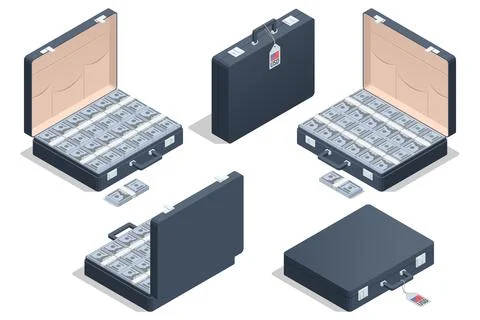 Isometric vector suitcase filled with US dollars. Ideal concept for illustrating Stock Illustration
