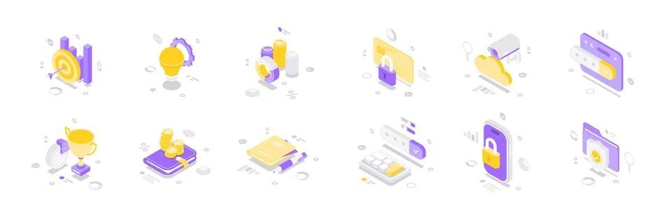 Isometric Vector Technology Finance Security Icons Business Digital Managem.. イラスト素材