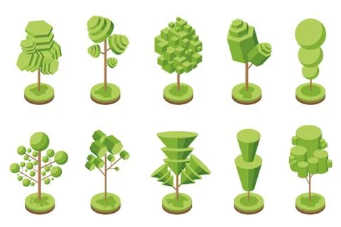 Isometric vector trees for the forest, park, city.3D trees. Stock Illustration