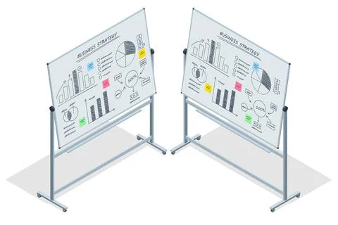 Isometric vector of two flipcharts showing detailed business strategy and イラスト素材