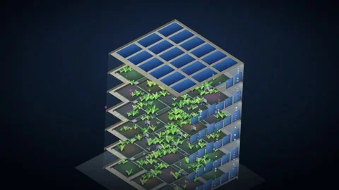 Isometric Vertical Farm Loop - Transparent Tower Hydroponic Backdrop Stock-Footage 341869906