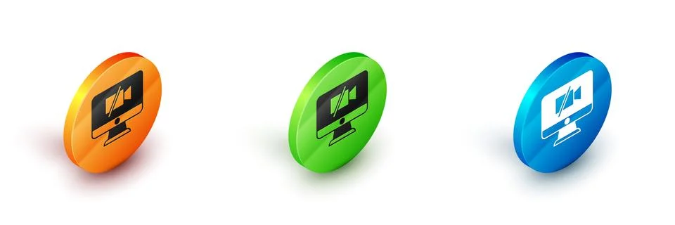 Isometric Video camera Off on computer icon isolated on white background. No 스톡 일러스트