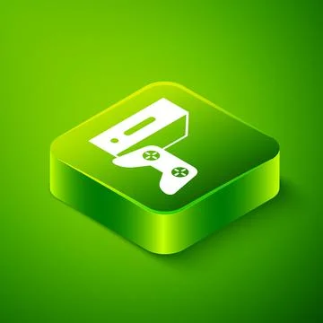 Isometric Video game console with joystick icon isolated on green background. Stockillustratie