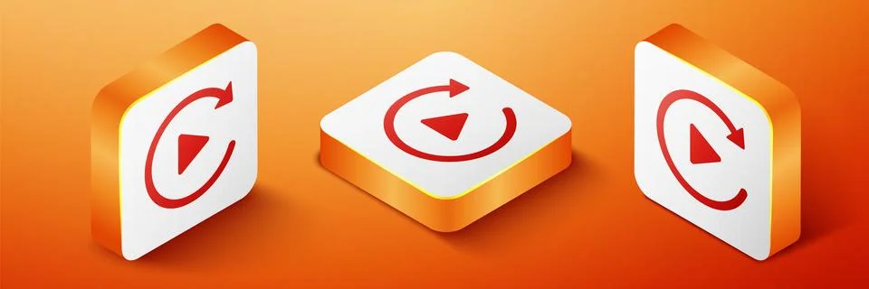 Isometric Video play button like simple replay icon isolated on orange Stockillustratie