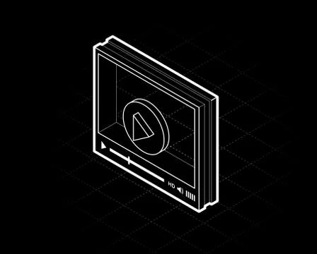 Isometric video player interface for web site design or mobile application Stock Illustration