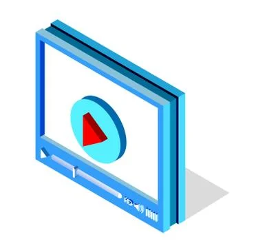 Isometric video player interface for web site design or mobile application Stock Illustration