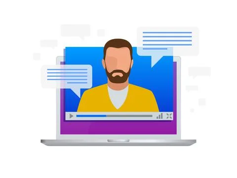 Isometric Video streaming. View video lessons, training or training on a laptop 스톡 일러스트