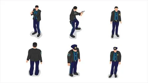 Isometric view of blue and black police officer policeman 스톡 일러스트