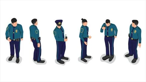 Isometric view of blue and black police officer policeman 스톡 일러스트