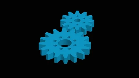 Isometric view of blue spinning gears on a black background Stock Footage 154190793