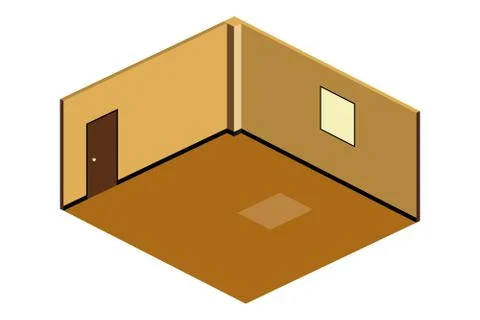 Isometric view of brown empty room with sunset, vector illustration Stock-Illustration