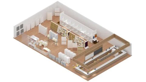 Isometric view of a construction and interior design store in a shopping ma.. Stock Illustration
