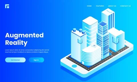 Isometric view of construction building, home and hospital like as mobile a.. Stock Illustration